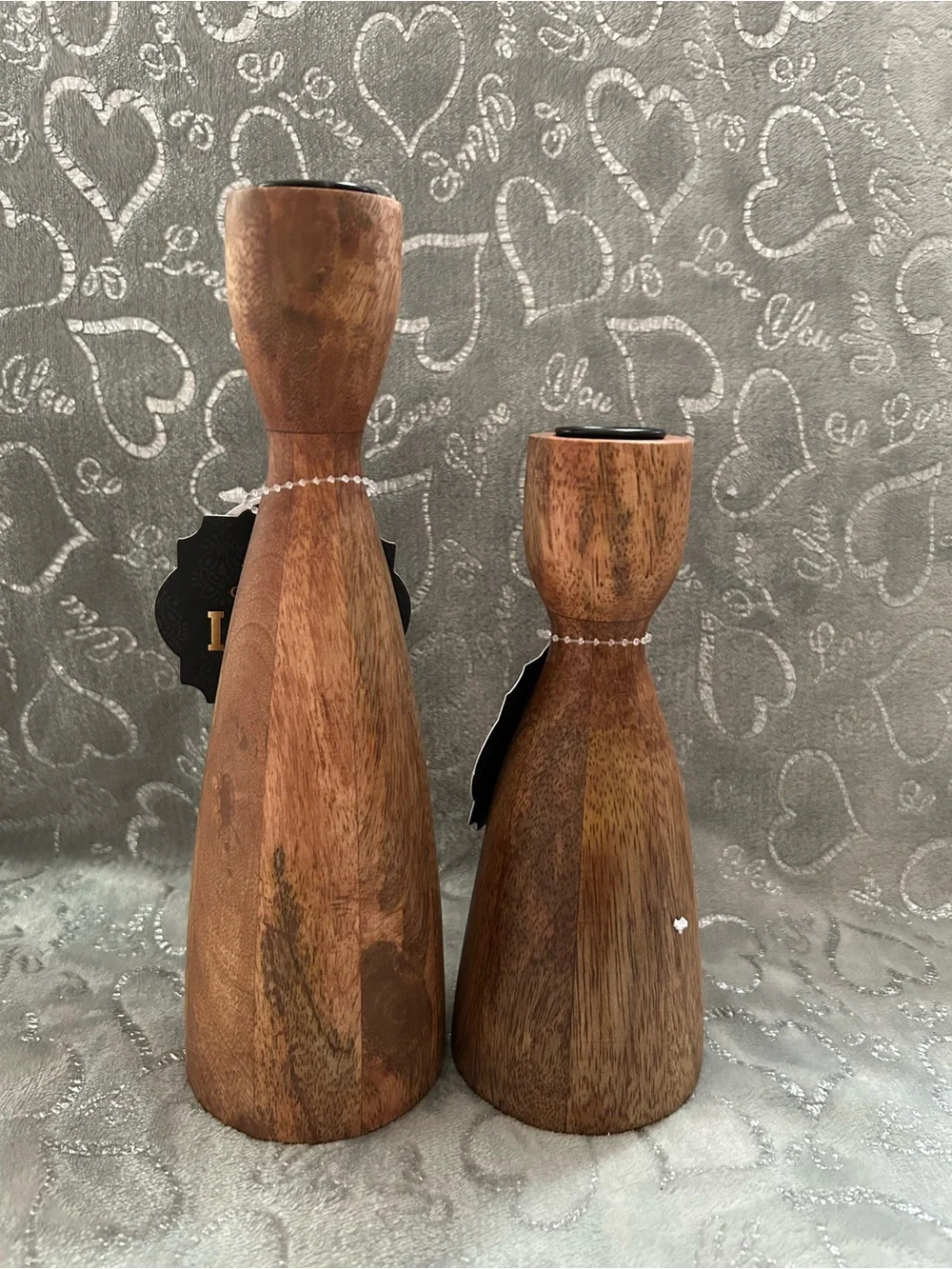 NWT A Set of Handcrafted Wooden Candleholders - Natural Brown